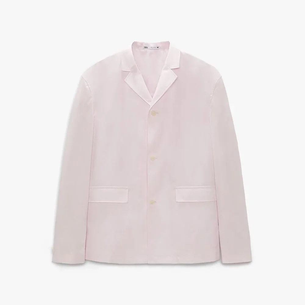 ZARA Men's PINK POPLIN SUIT JACKET BLAZER SZ 40 Lightweight Summer Lined COTTON - Picture 3 of 9